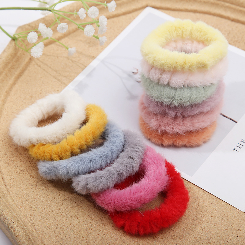 Korean style hair bands, simple autumn and winter plush bun hair ties, fashionable candy-colored sweet hair tie hair accessories wholesale pic 3