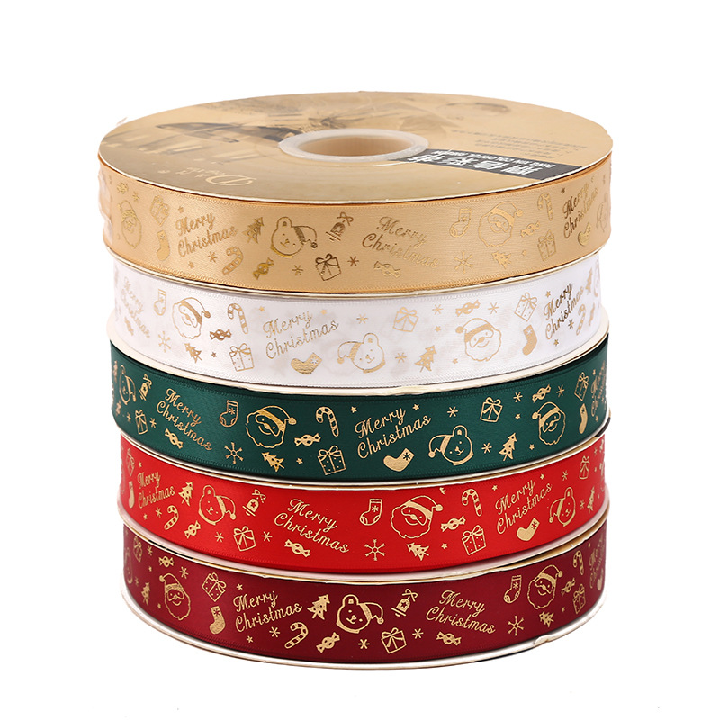 Dingxin Christmas ribbons are in stock and available for wholesale. 2.5CM gold-embossed printed Christmas gift packaging bow polyester ribbons pic 16