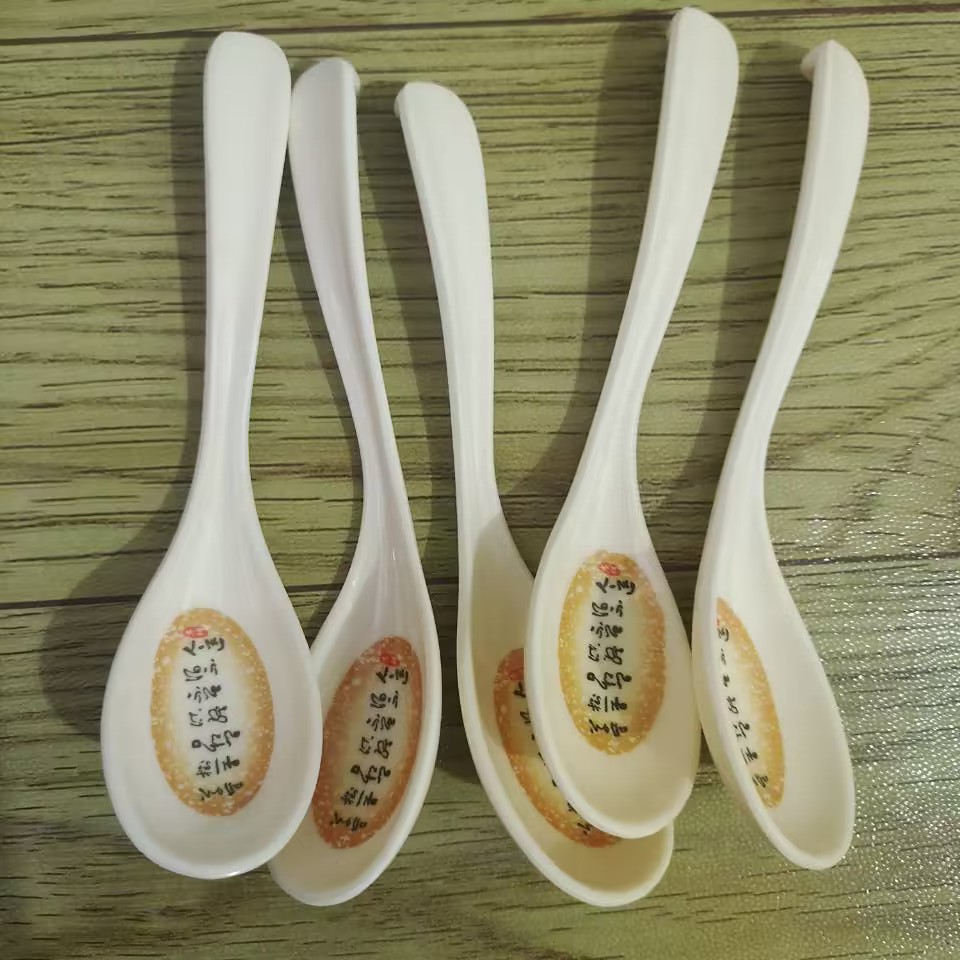 205 Auspicious spoon for Eating, long-handled melamine spoon with hook, resin spoon, plastic spoon, imitation porcelain spoon, restaurant tableware pic 12