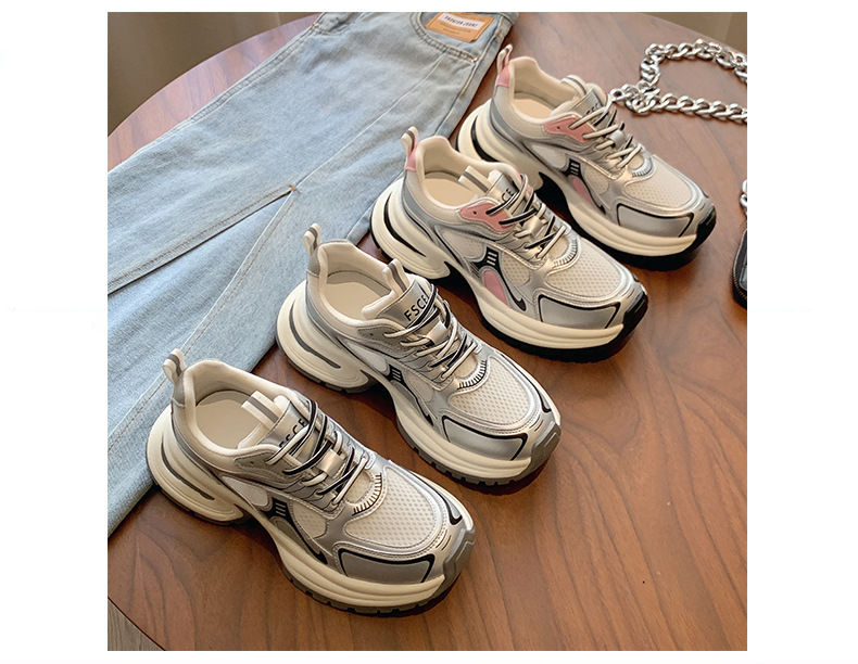 单网透气老爹鞋女2024年新款潮牌拼色厚底小个子百搭休闲运动鞋详情4