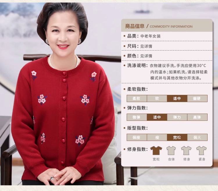 中老年人秋装针织衫外套女奶奶毛衣开衫加绒加厚妈妈冬装老人衣服详情4