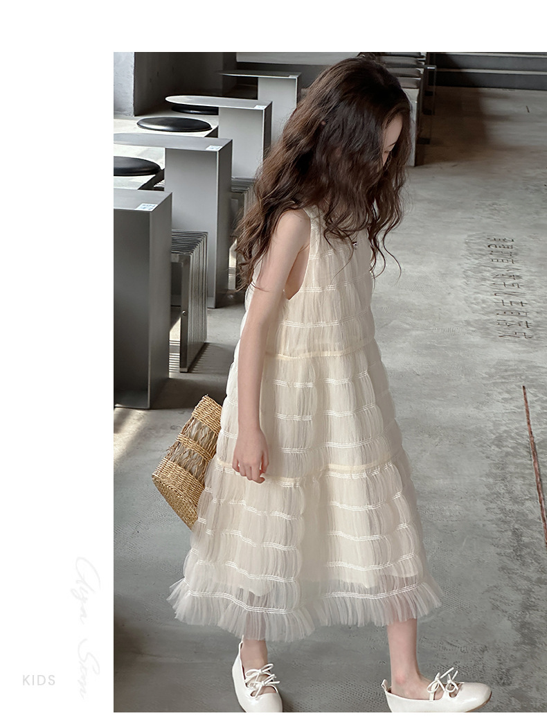 桔子虎女童法式网纱连衣裙儿童夏款无袖简约洋气小女孩公主裙百搭详情10