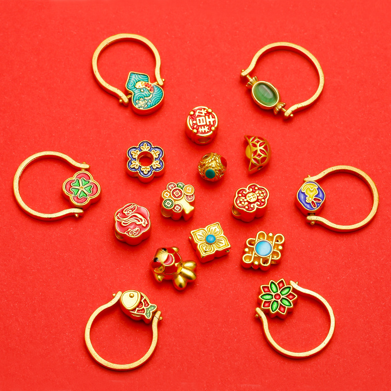 New sand-gold open ring, handcrafted DIY Chinese series, ingots, koi fish, rabbits, money trees, auspicious wholesale pic 4