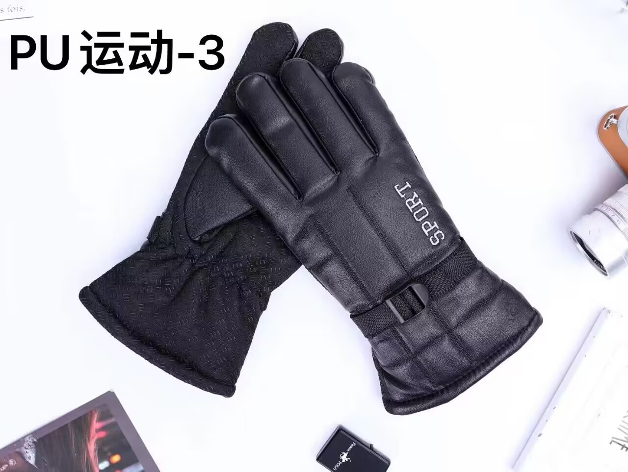 跨境加长加厚PU骑行手套加绒防滑防水滑雪保暖手套详情4