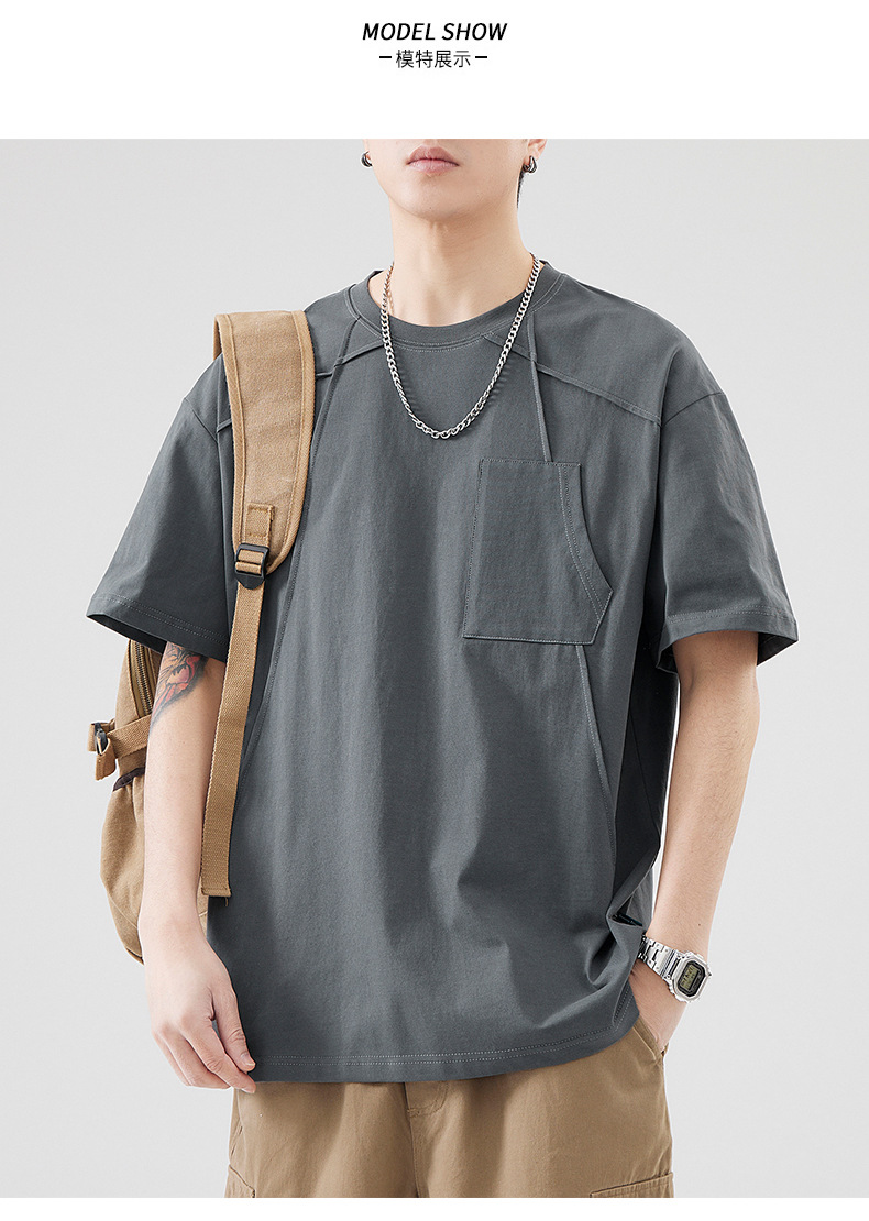 夏季体恤男女青年款百搭舒适休闲透气纯色短袖圆领宽松t恤套装详情6