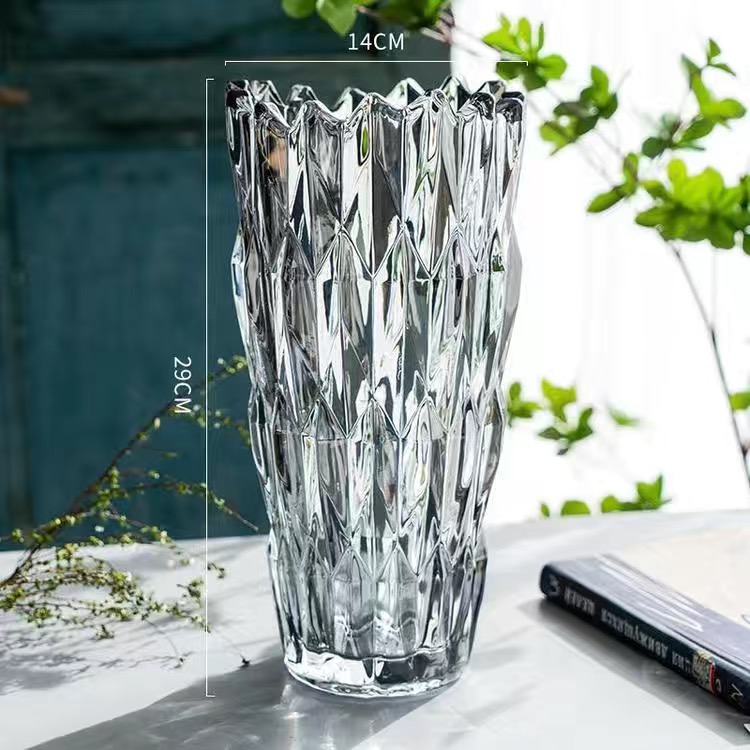 Simple thickened crystal glass vase with serrated mouth, starry sky, water-grown lily, flower arrangement, crystal glass shared vase, living room dining table, home ins decoration pic 26