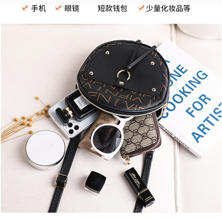 The 2021 new letter-printed double-layer single-shoulder small round bag for women is a fashionable and casual mobile phone bag with an upgraded version pic 8