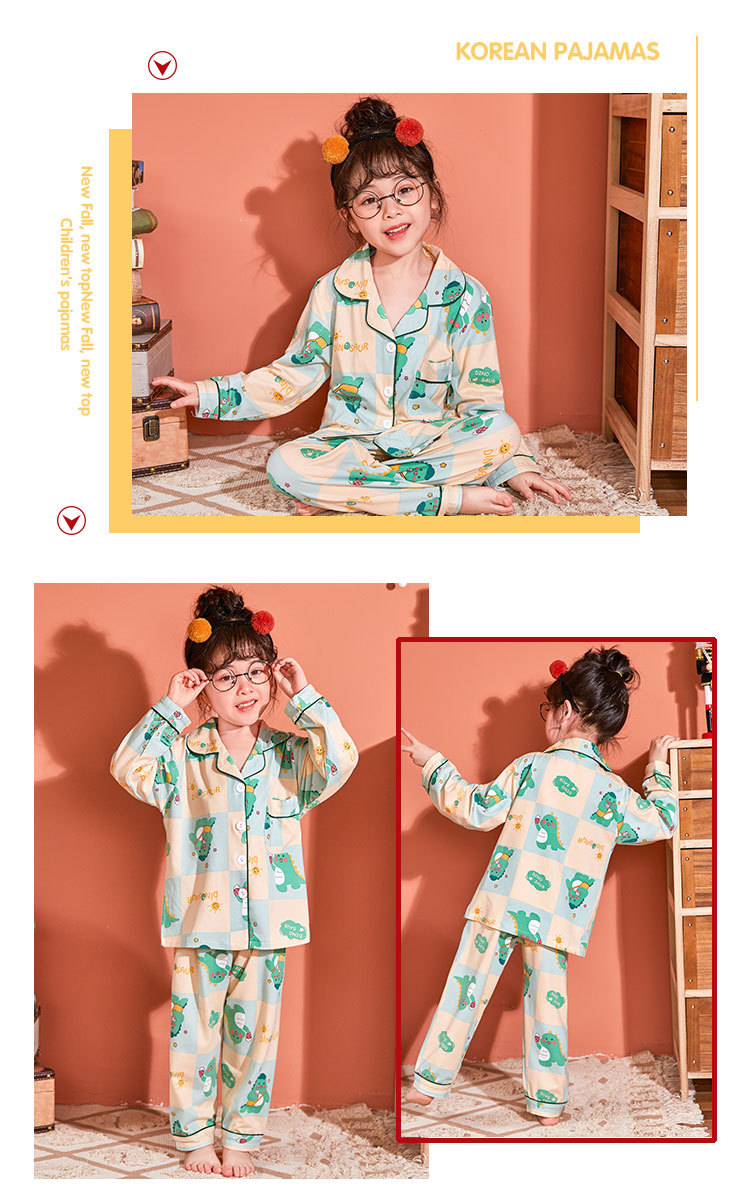 儿童睡衣女孩春夏长袖翻领牛奶丝套装开衫宝宝卡通外贸男童家居服详情19