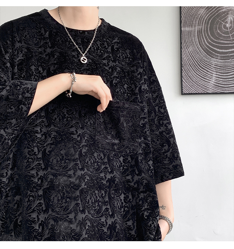 高弹提花宽松街潮ins情侣中性风短袖T恤男大码男士百搭半袖薄款详情13