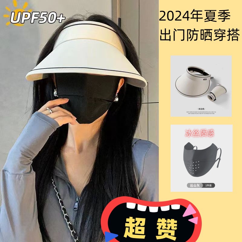 高颜值无痕冰丝防晒口罩女防紫外线薄透气全脸遮阳护眼角面罩夏季详情1