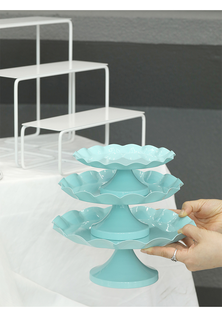 蒂凡尼蓝色婚礼甜品架 铁艺蛋糕盘 周岁宴摆台道具 白色镜面托盘详情9