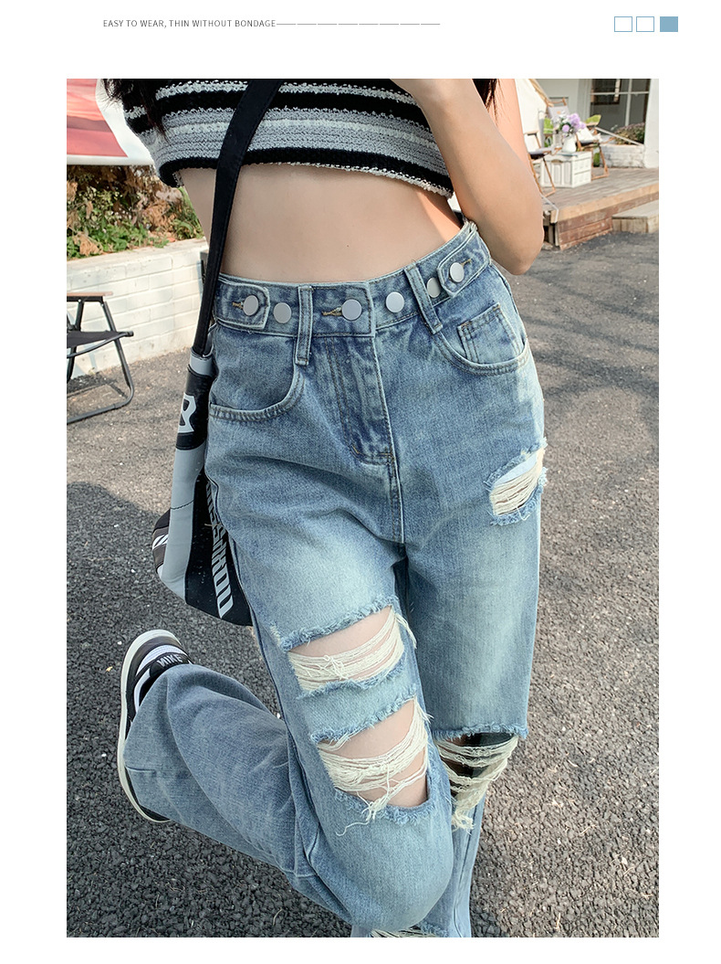 阔腿破洞裤女牛仔裤夏季新款高腰直筒宽松显瘦设计感小个子九分裤详情20