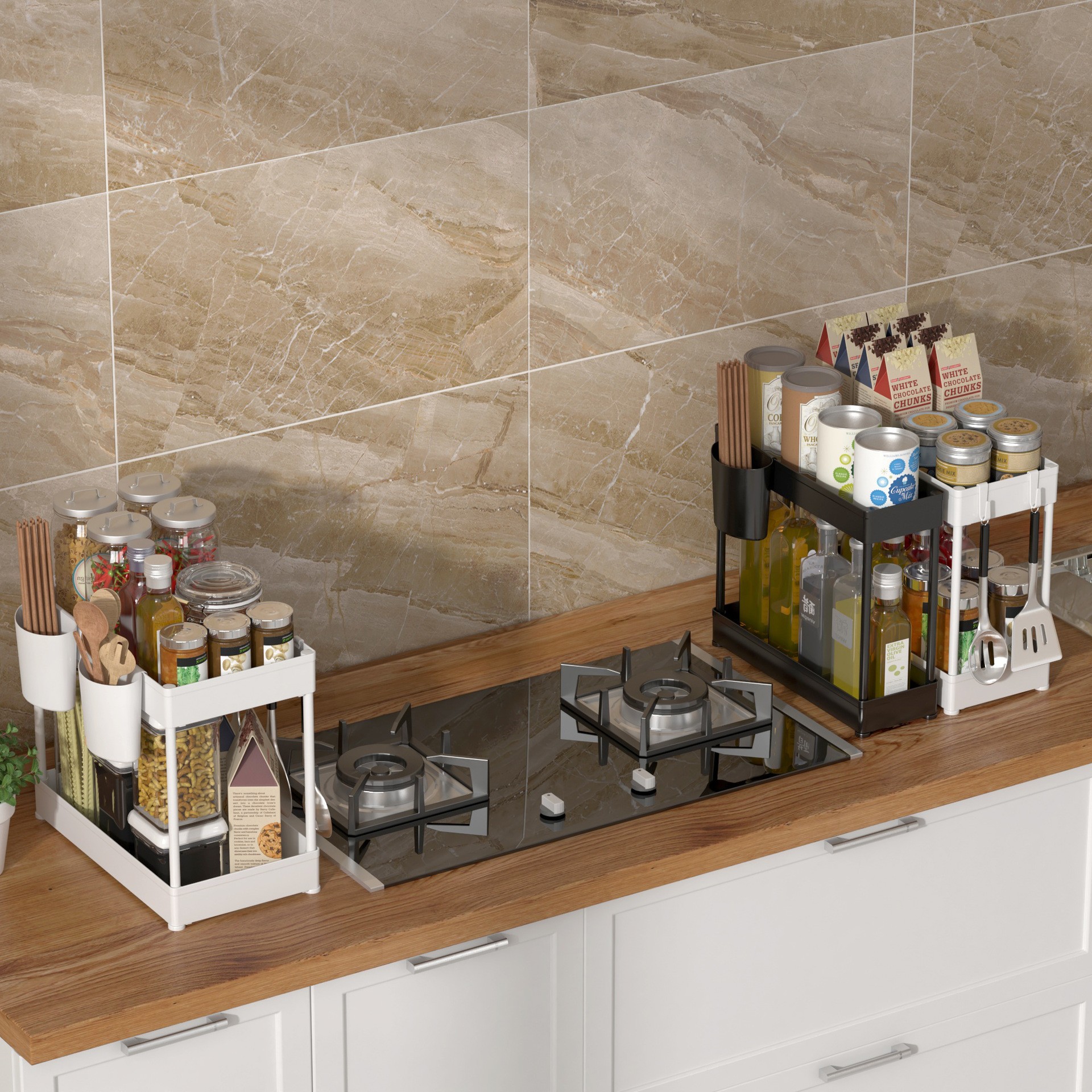 Amazon double pull kitchen countertop storage, bathroom, toilet organization, seasoning, cabinet bottom sink, storage rack pic 16