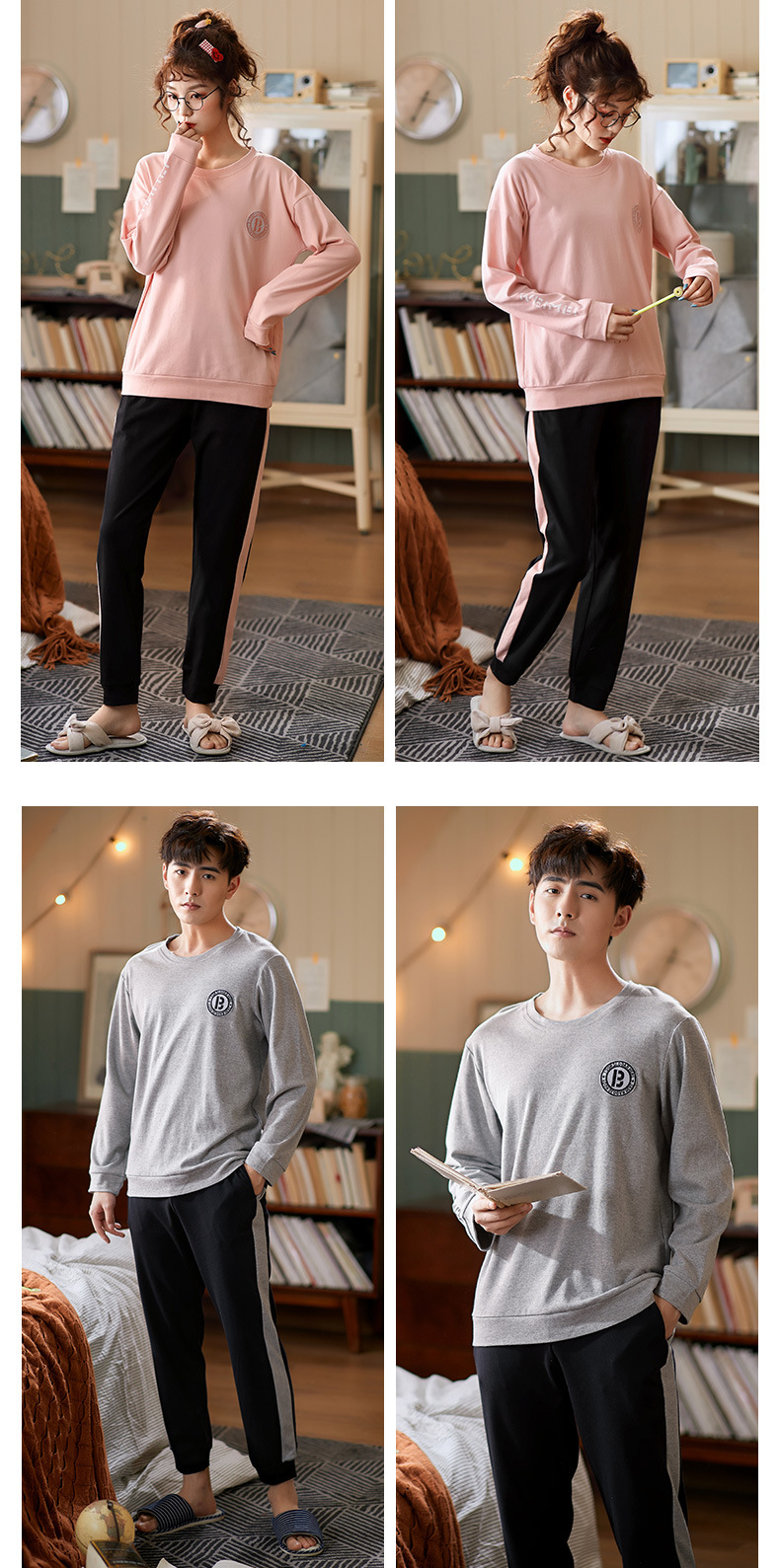 品牌情侣睡衣女长袖纯棉冬季新款韩版男士大码秋冬全棉家居服套装详情66