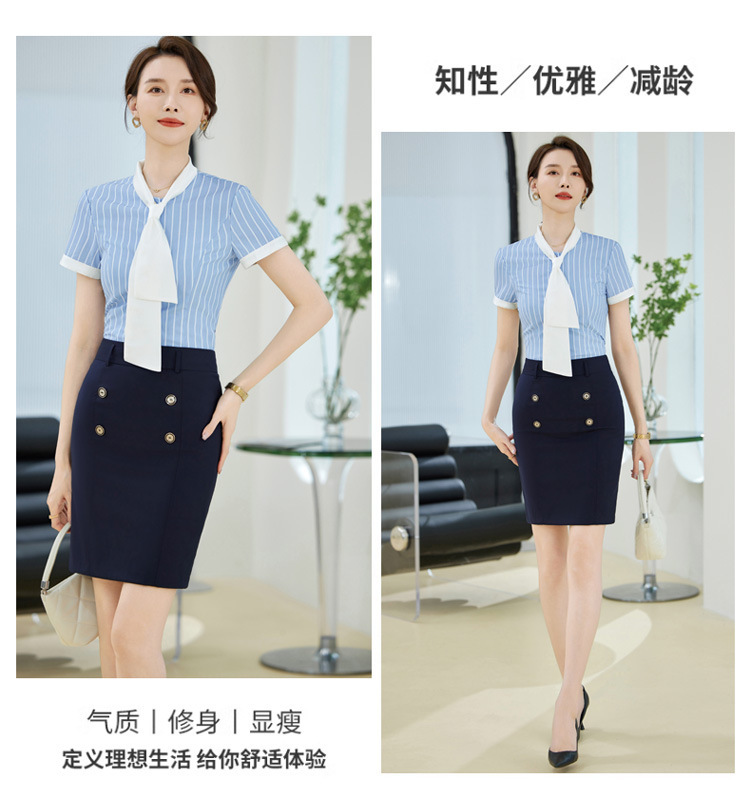 Fashionable work clothes, elegant blue striped shirt, female sales white-collar worker, formal summer short-sleeved XN6803 pic 18