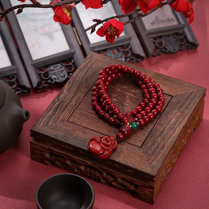 国潮-批发弥勒佛朱砂手链多圈缠绕福牌六字箴言手串手链紫金砂手饰情侣详情1