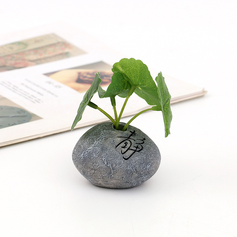 跨境禅意小石头盆栽车载摆件配饰新款中式书房桌面树脂工艺品装饰详情3