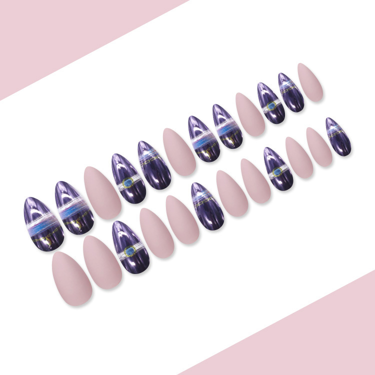 Long pointed false nails, wearable nail pads, finished nail pads, teardrop almond nail pads, nail patches, cross-border from Europe and America, 24 pieces pic 21