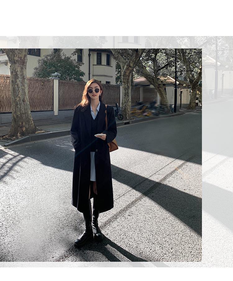 黑色中长款西装领风衣外套女2022年秋冬新款韩版休闲气质过膝大衣详情13