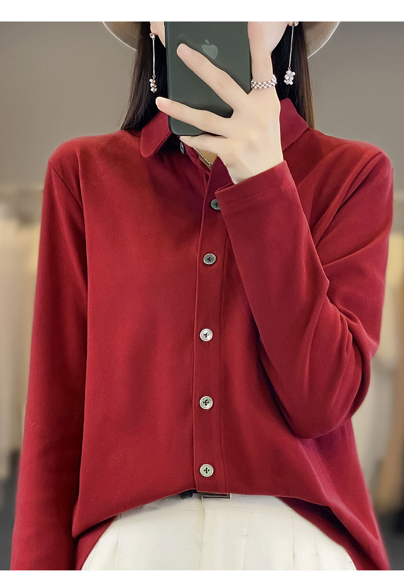 24春秋双面德绒衬衫女POLO领磨毛保暖内搭开衫衬衣长袖上衣新款详情15