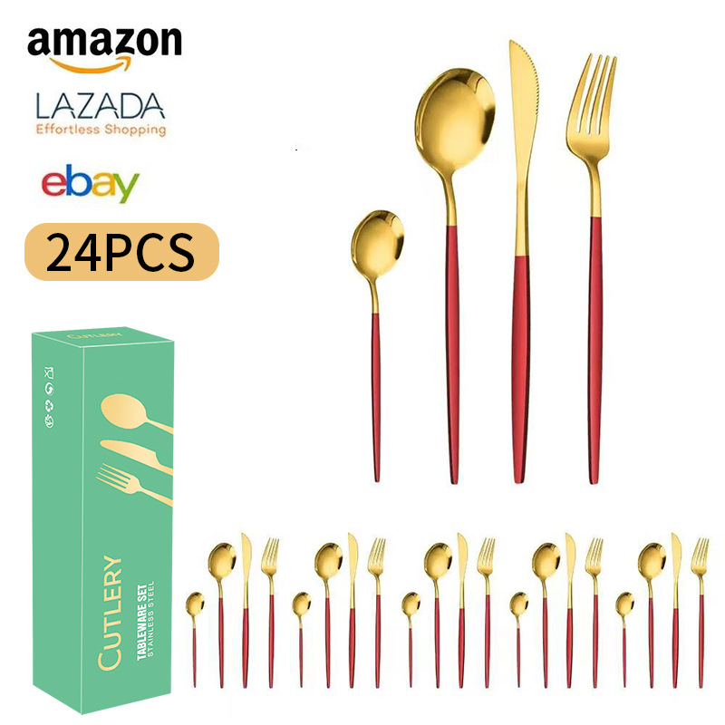 Cross-border Amazon Portuguese stainless steel tableware 24-piece set for 6 people, Western steak, knife, fork and spoon gift box set pic 11