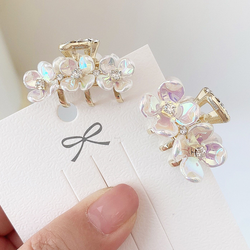 花朵夹子头饰发夹珍珠贝壳花水钻抓夹女小号鲨鱼夹网红女发卡发饰详情13