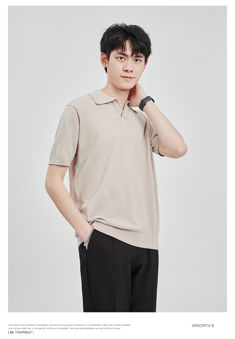 APO男装|简约针织短袖t恤男士2024夏季新款纯色设计垂感POLO衫男详情23