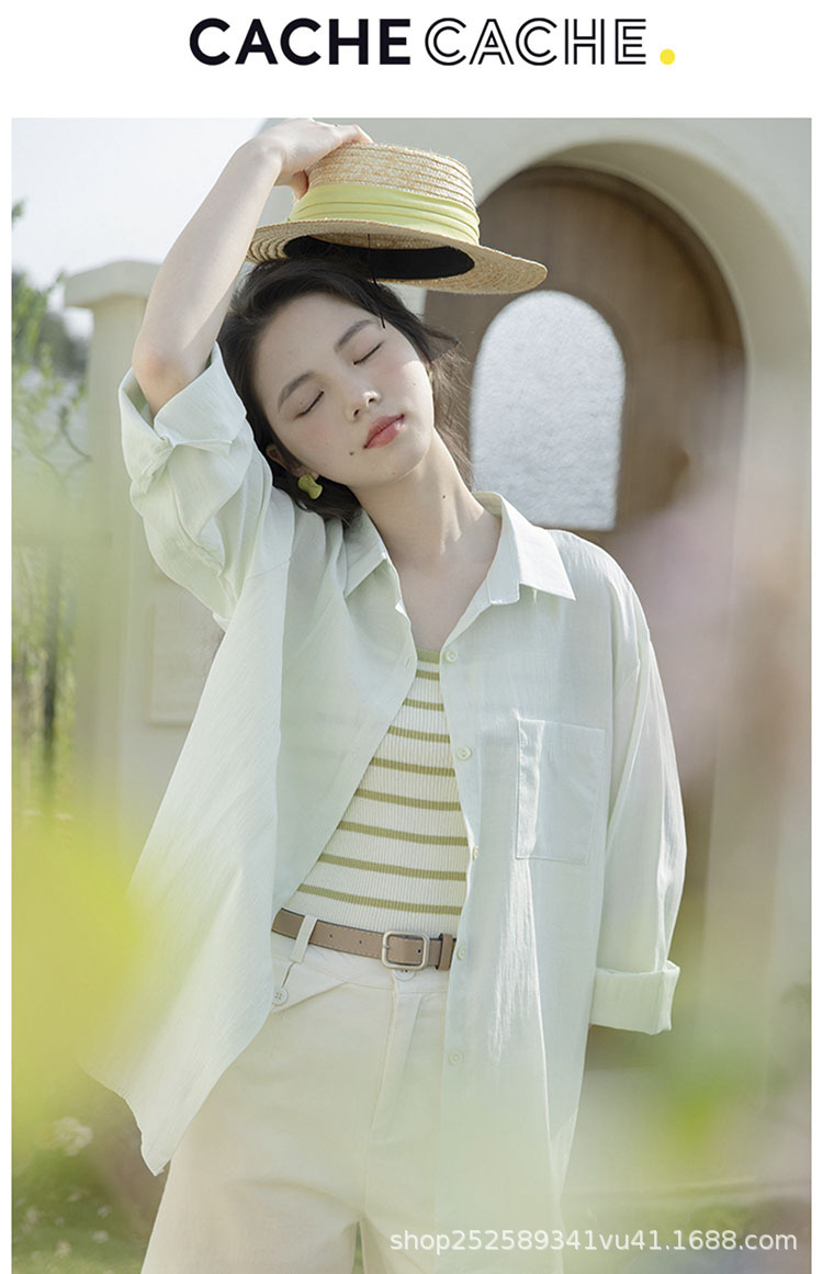薄荷绿雪纺衬衫女夏长袖防晒衣2024新款法式学院风宽松小清新上衣详情1