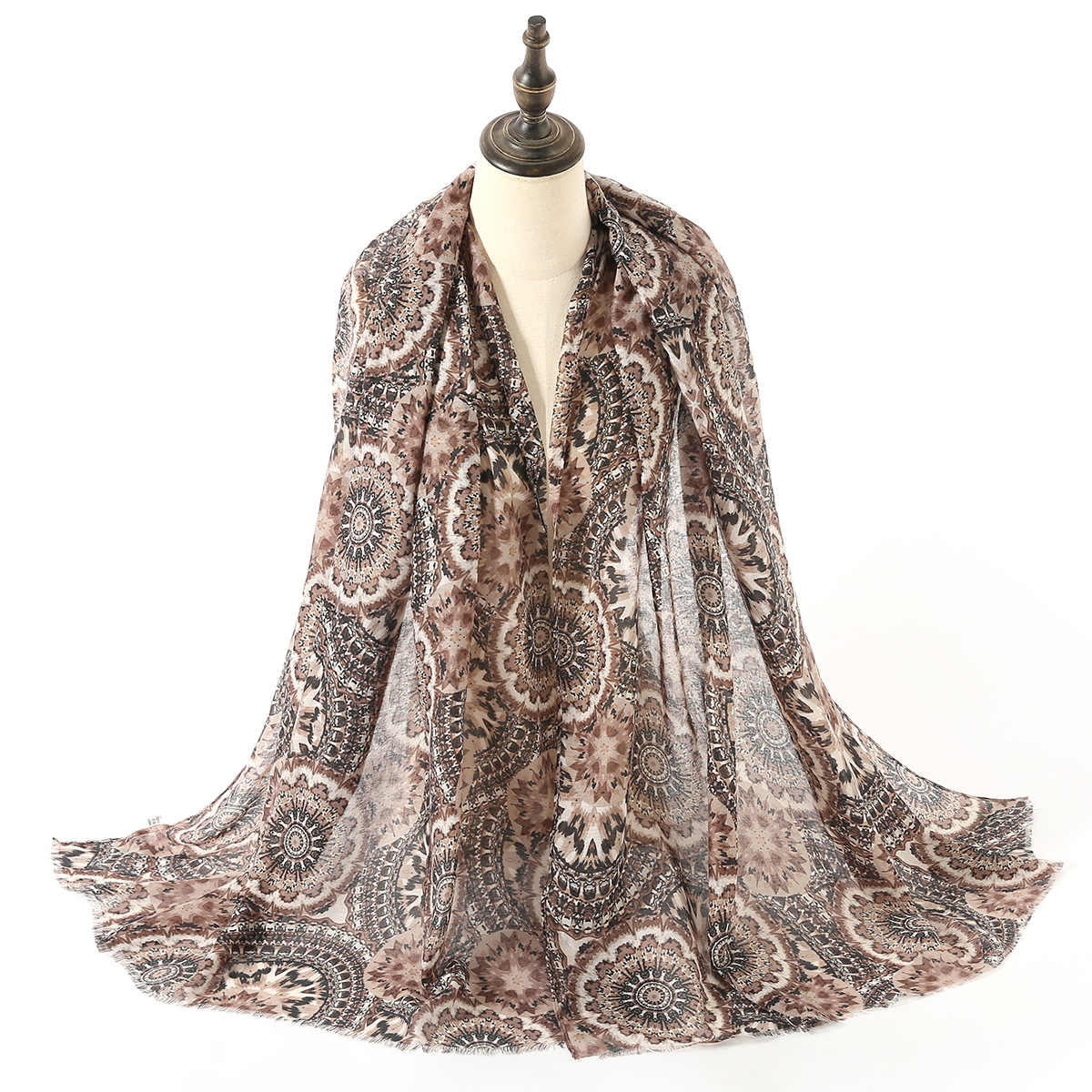 一件代发 新款出口欧美 时尚经典印花棉麻围巾女 披肩 工厂批发详情5