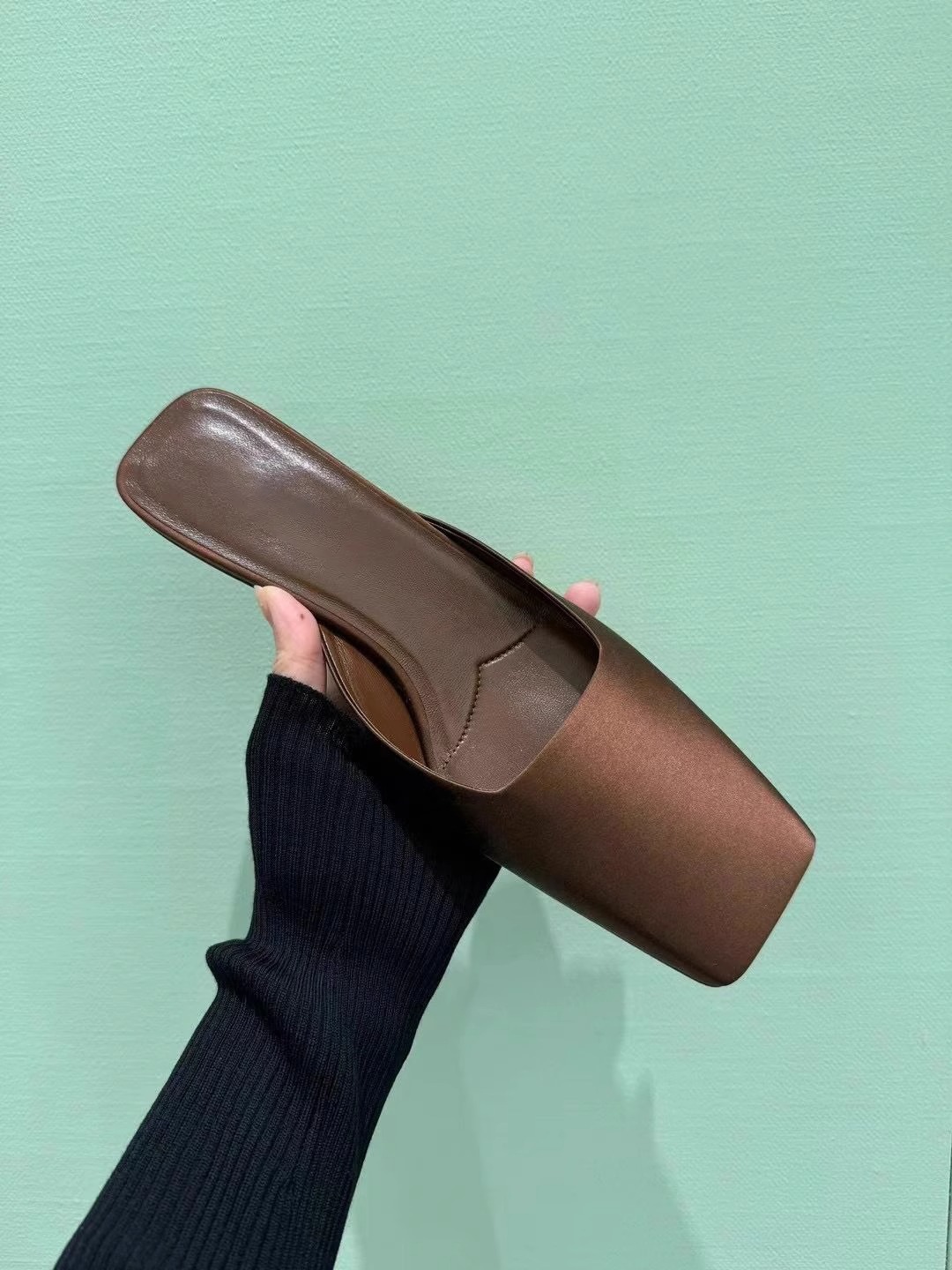 羊皮版~法式方头三角跟穆勒凉拖鞋女夏季真皮包头半拖鞋粗跟半托详情5