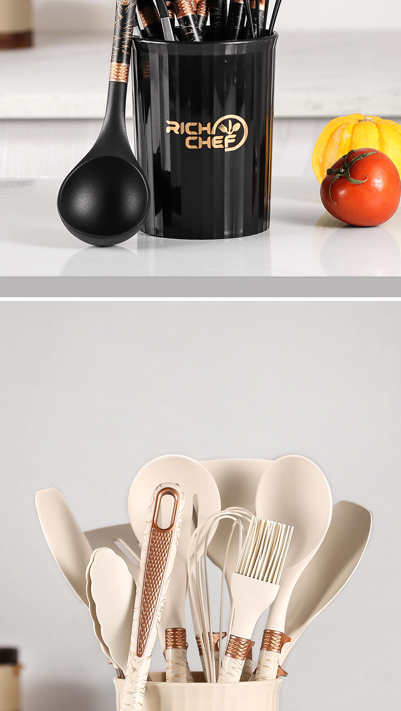 12-piece set of non-stick cookware with silicone spatulas, soup spoons, strainers, ladles, cooking spatulas and spoons with racks pic 4