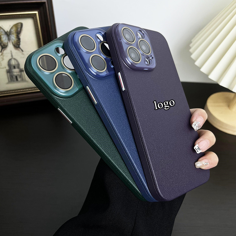 Crystal lens protection is suitable for Apple 15Promax phone case with lychee pattern, PC hard case, iPhone14 lens film scratch-resistant pic 13