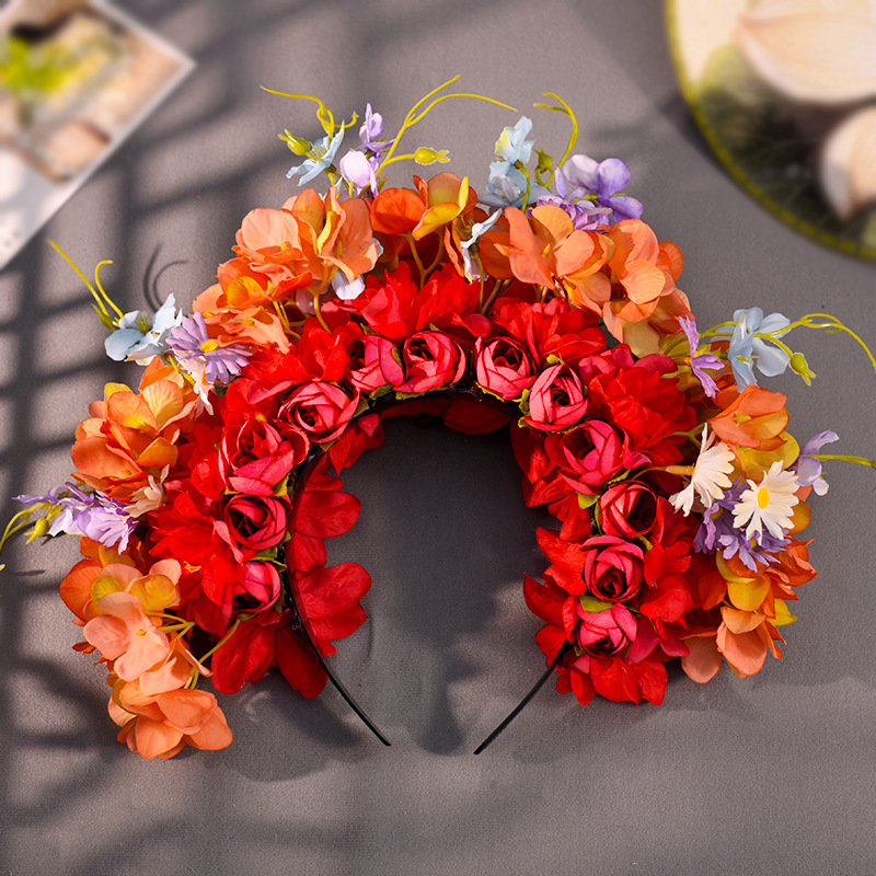 Flower hairpin headwear, flower hairpin headband, silk flower headband, Hanfu accessory, three-dimensional flower wreath, flower encircle, flower headband, photo headwear pic 6