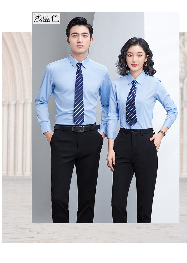 Factory direct supply of long-sleeved white bamboo fiber shirts for men, blue workwear no-iron fitted shirts for women, both men and women pic 39