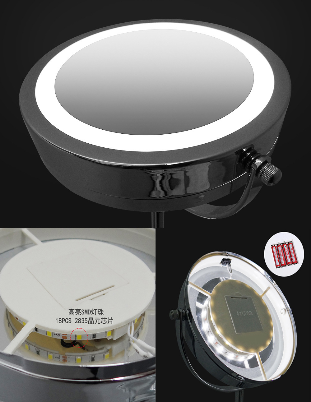 LED makeup mirror, double-sided 5x and 10x magnifying glass, 7-inch LED dressing mirror, gift desk, dormitory with light mirror pic 7