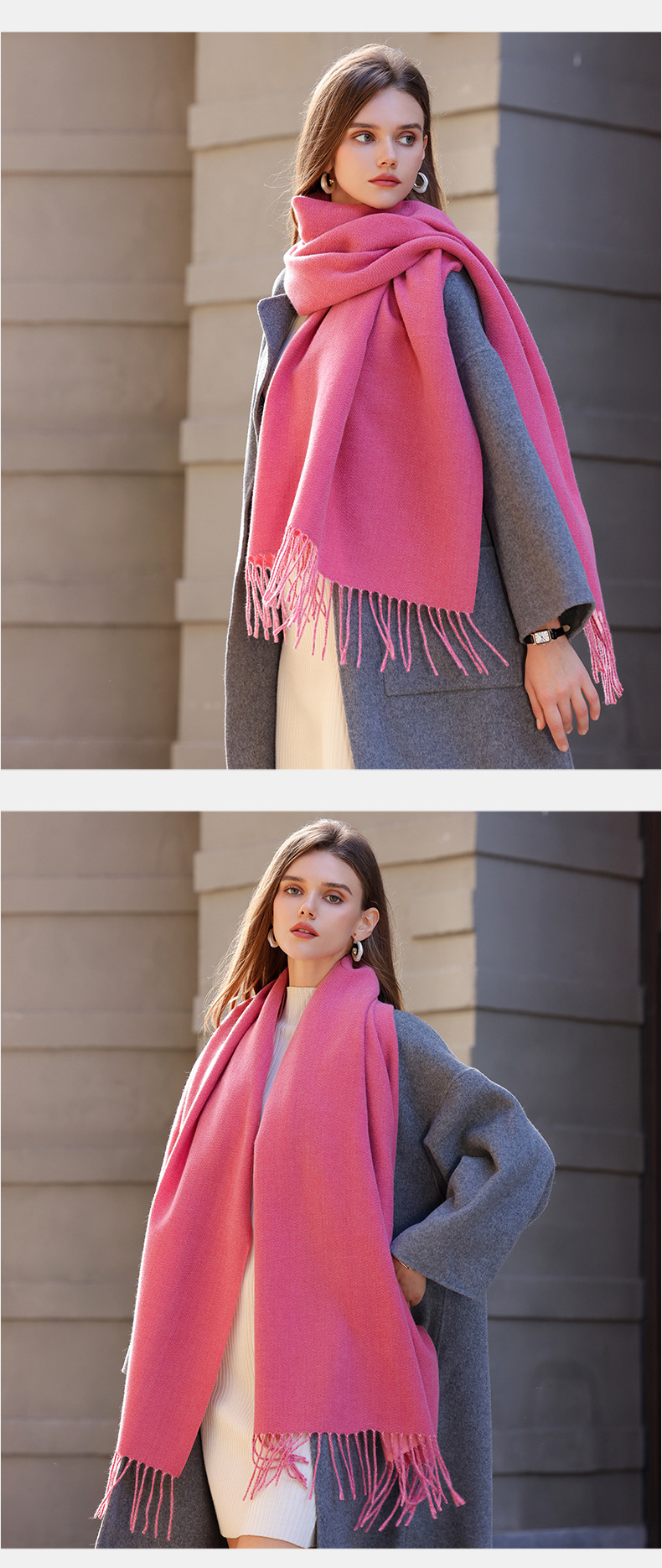 The 2023 new double-sided solid color macaron scarf for women is a bestseller in winter. It is fashionable and warm with faux cashmere tassels. Wholesale pic 30