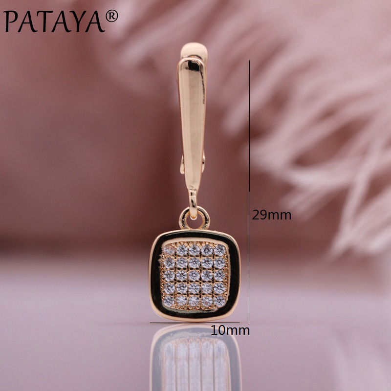 PATAYA585 rose gold true gold color-preserving electroplated earrings, cross-border direct supply to Amazon earrings, square natural zircon set earrings pic 5