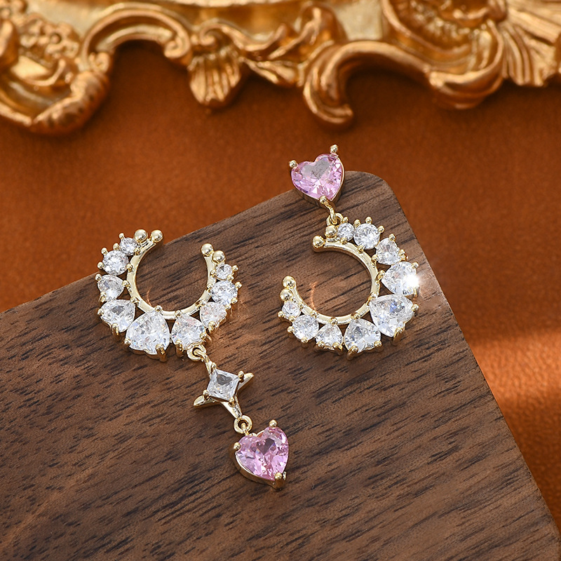 S925银针复古法式气质耳钉女高级感不对称轻奢月亮耳饰ins风耳环详情4