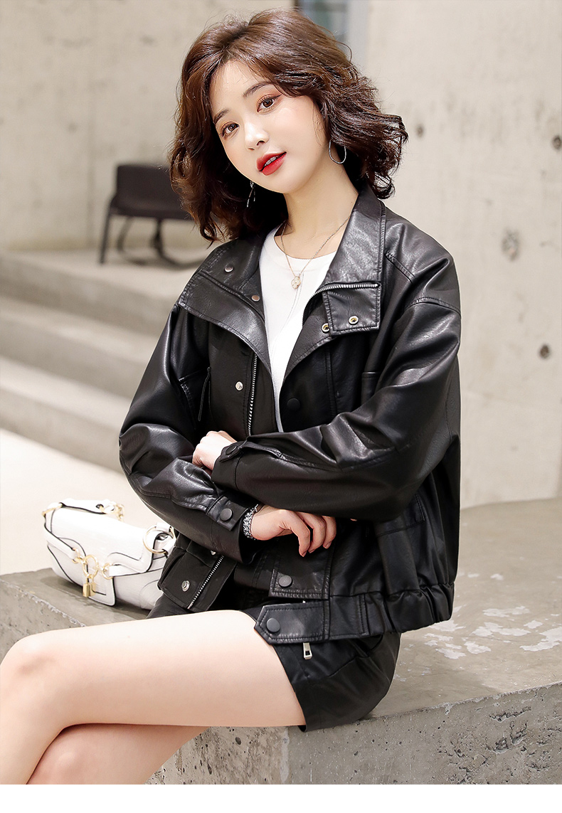 短款小皮衣外套女2022年秋季新款韩版气质宽松pu机车夹克上衣潮详情24