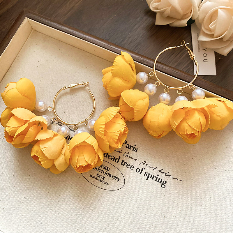 Silver needle yellow flower tassel stud earrings, super fairy-like spring and summer sweet earrings, fashionable, light luxury and high-end earrings for women pic 35