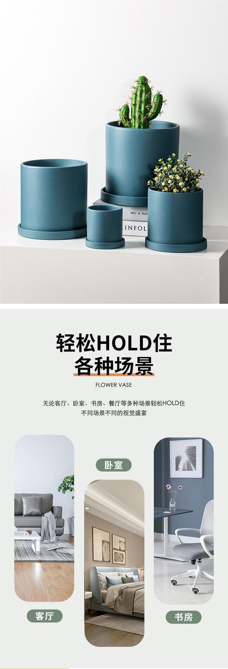 国潮莫兰迪纯色哑光陶瓷花盆带托盘 北欧ins大号家居绿植多肉盆栽鲜花详情4