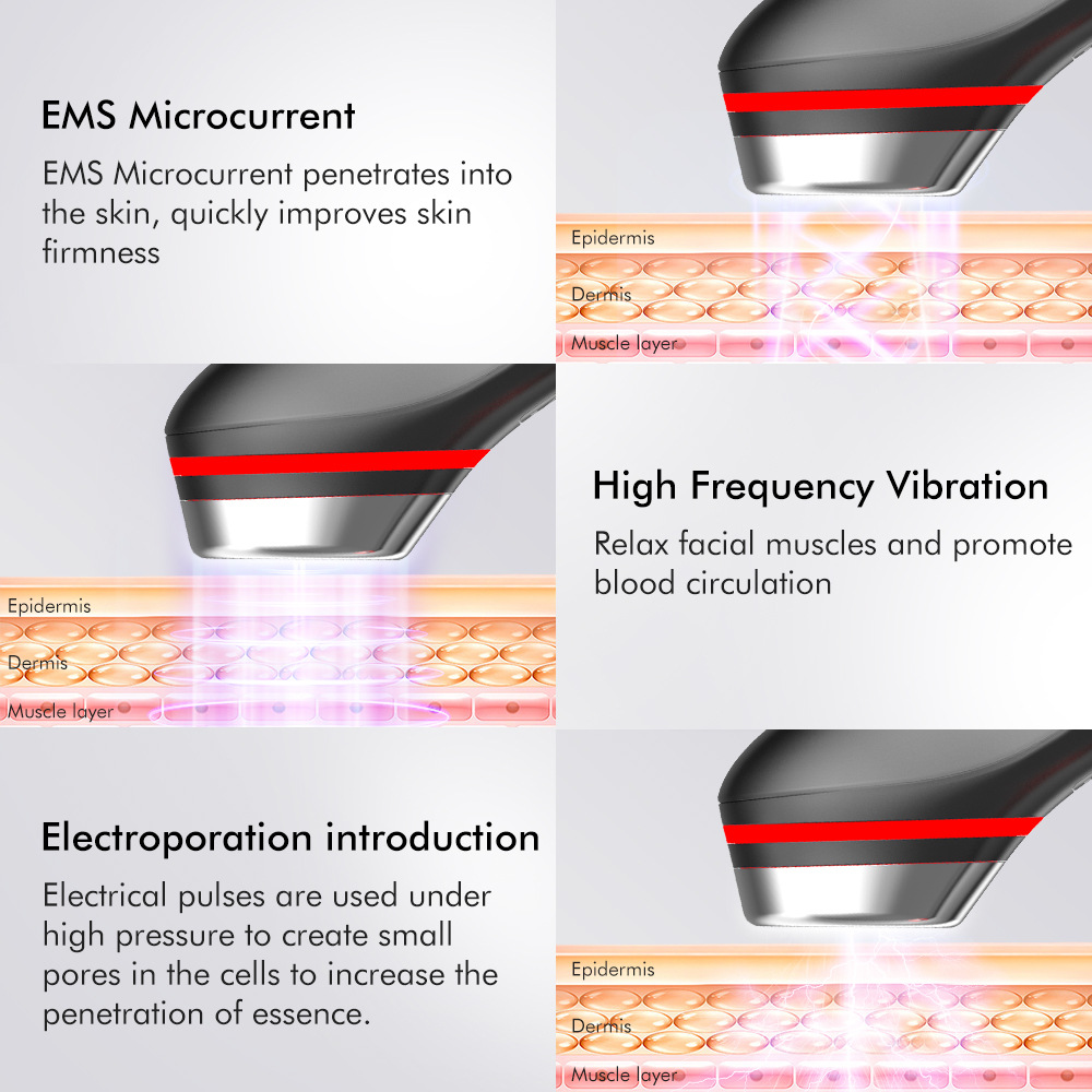 Cross-border new product: 5-color light introduction ems micro-current vibration massage device, Red and Blue Light Water Light Pore Beauty device pic 6
