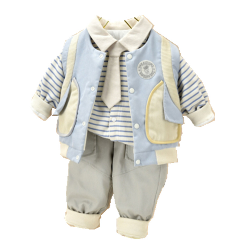 New infant and toddler thin cotton vest three-piece set, thin cotton outwear, baby cotton jacket plus cotton outer vest three-piece set pic 5