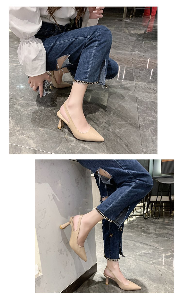 2023春夏季新款尖头高跟鞋女细跟包头凉鞋后空浅口单鞋女详情8