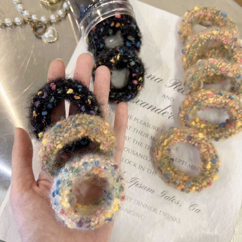 秋冬款毛绒高弹力马尾发绳韩式波点毛巾圈头绳简约小众针织毛线圈详情5