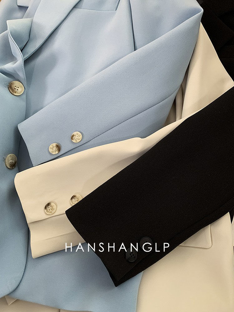 西装外套女2022春季新款韩版宽松休闲两粒扣气质浅蓝色网红小西服详情11
