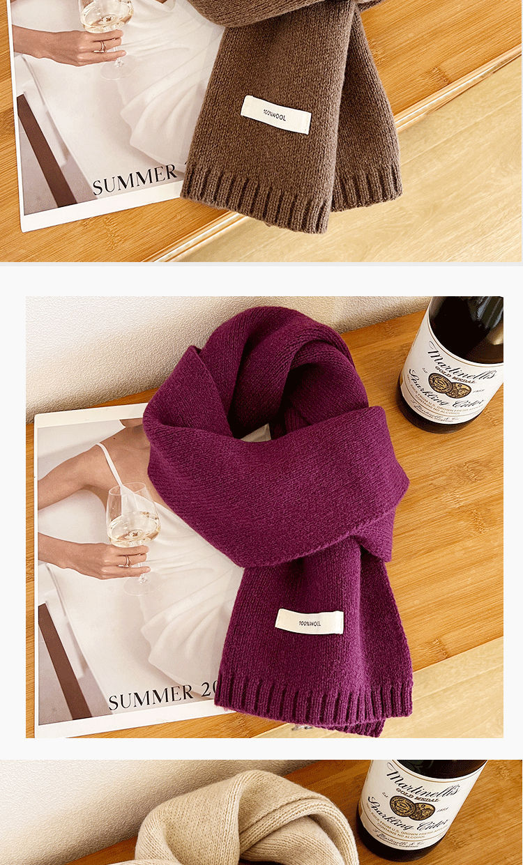 Selected Australian pure wool 100% wool scarf in solid color, versatile for both men and women, new winter warm knitted scarf pic 20