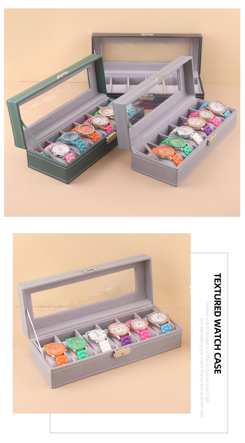 PU皮革碳纤维制作 高档6位手表收纳盒 大容量手表收纳箱 现货直销 工厂出品 同时可作化妆箱使用详情10