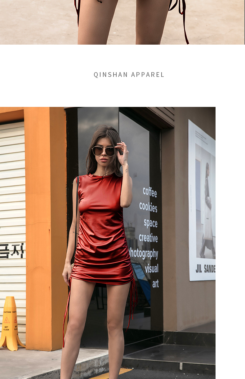 外贸欧美女装爆款紧身皮裙包臀性感辣妹抽绳欧美裙子连衣裙皮女秋详情13