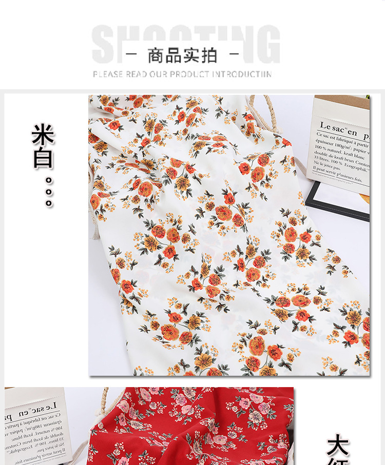 The fabric for the spring and summer dress is made of hibiscus linen, large floral shirt fabric, plain weave polyester fabric and non-transparent chiffon printed fabric pic 9